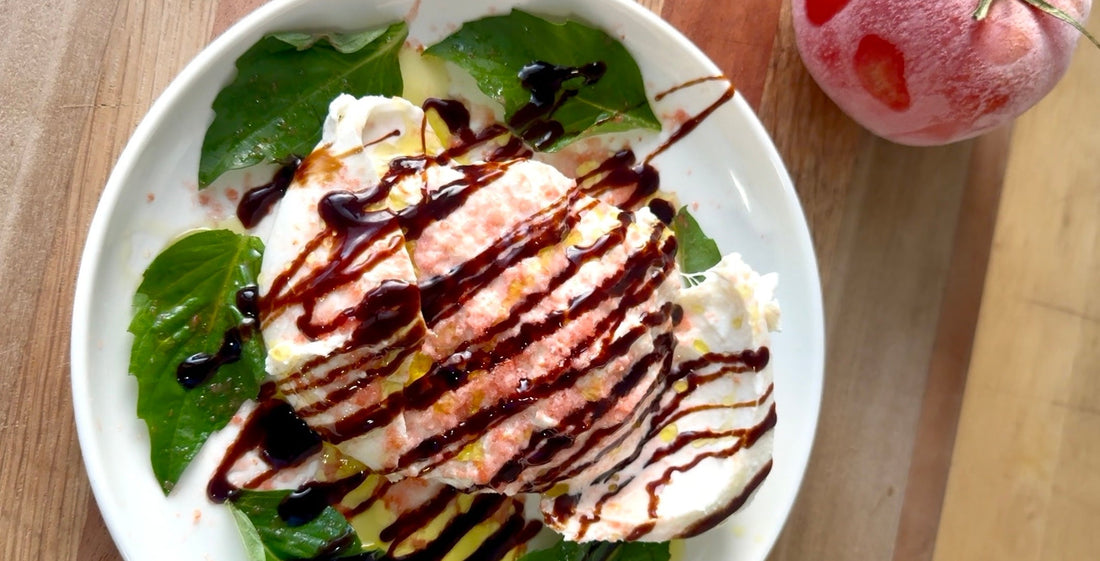 tomato shave ice with balsalmic glaze